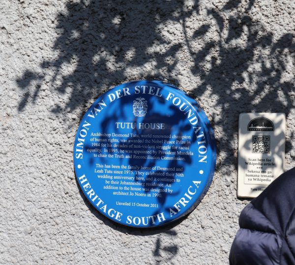 Plaque declaring Archbishop Desmond Tutu's home a national heritage site